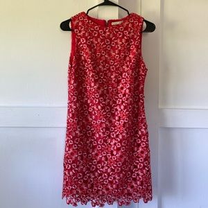 Alice + Olivia mini red dress with floral overlay design
